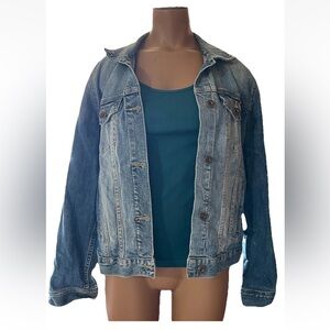 Sz M Lucky Brand Classic Denim Jean Jacket Ombré Blue Back, Trucker Style MINT!